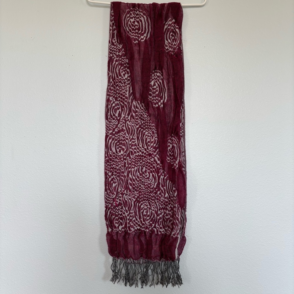Red and White Floral Patterned Scarf